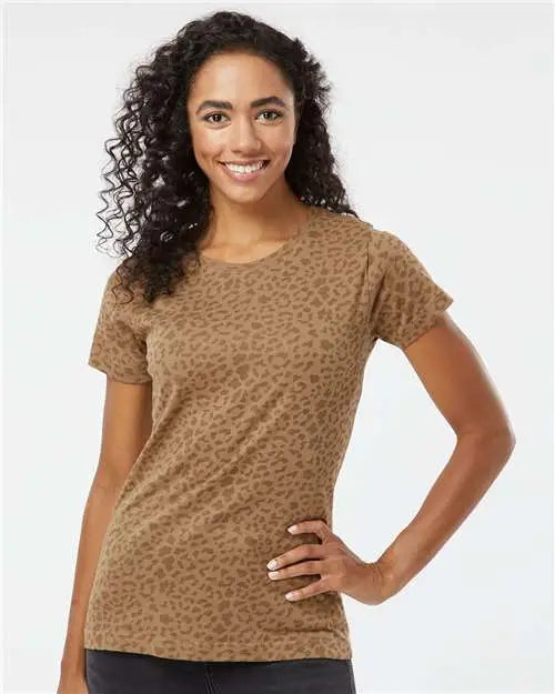 Lat 3516 Women’s Fine Jersey Tee - Brown Leopard