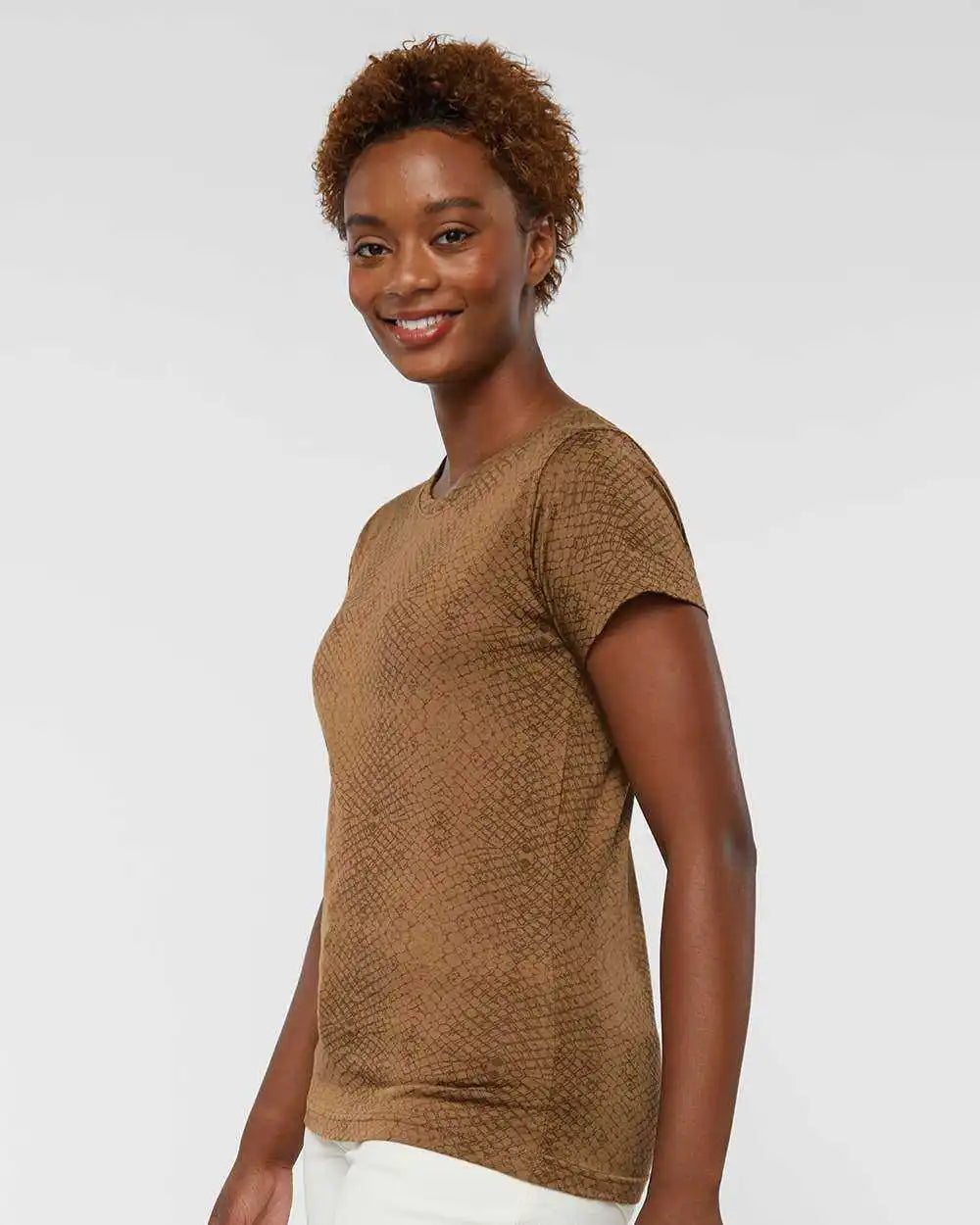 Lat 3516 Women’s Fine Jersey Tee - Brown Reptile