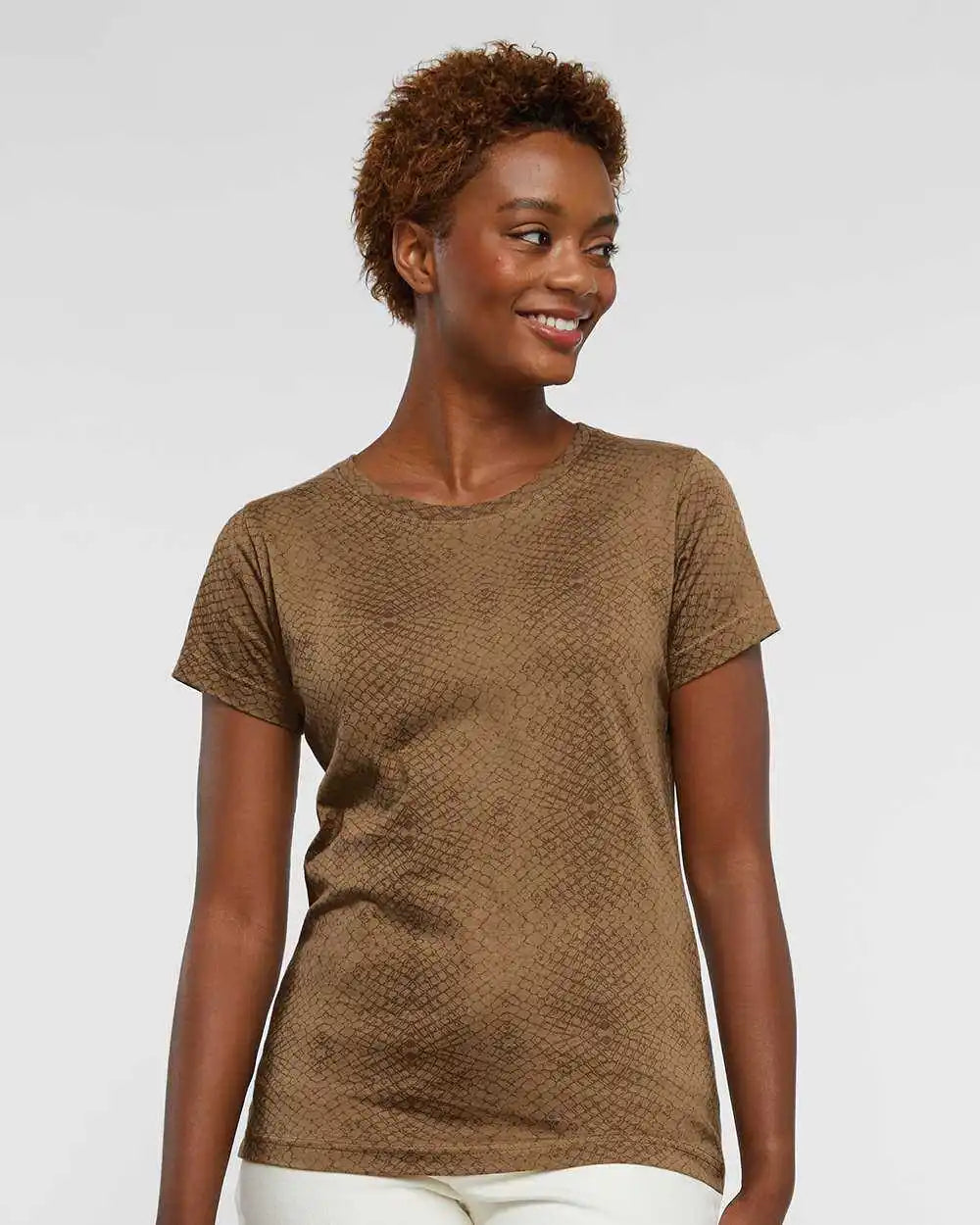 Lat 3516 Women’s Fine Jersey Tee - Brown Reptile
