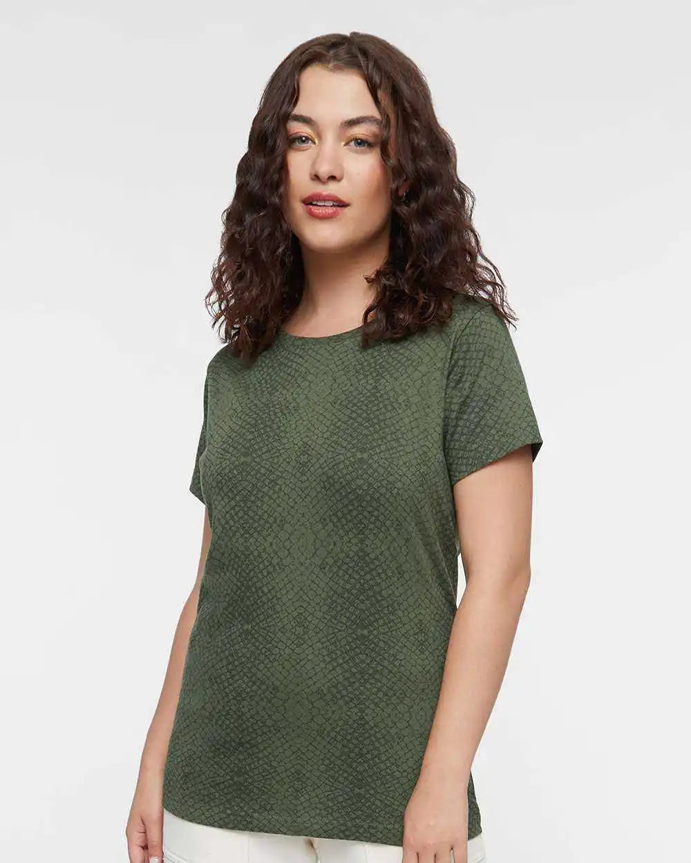 Lat 3516 Women’s Fine Jersey Tee - Green Reptile