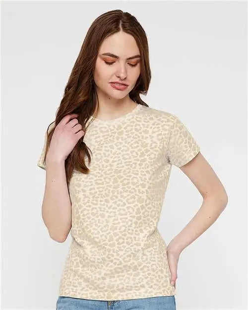 Lat 3516 Women’s Fine Jersey Tee - Natural Leopard