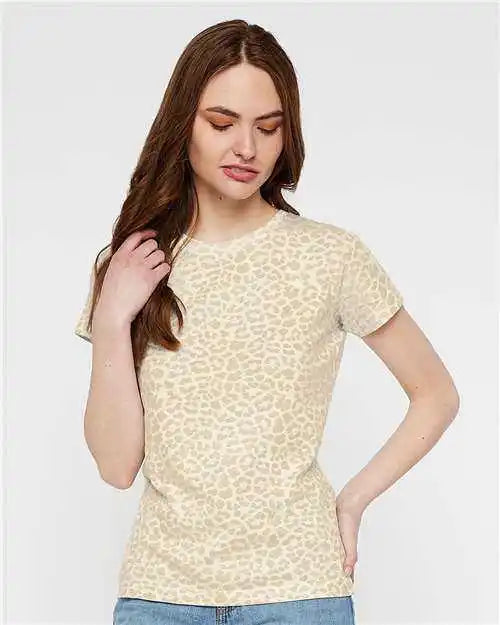 Lat 3516 Women’s Fine Jersey Tee - Natural Leopard