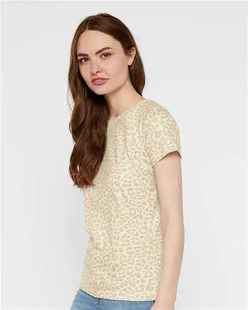Lat 3516 Women’s Fine Jersey Tee - Natural Leopard