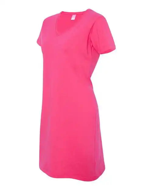 Lat 3522 Women’s v Neck Fine Jersey Coverup Hot Pink