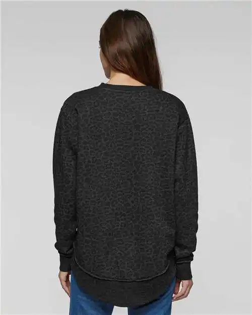Lat 3525 Women’s Weekend Fleece Crewneck Sweatshirt - Black Leopard
