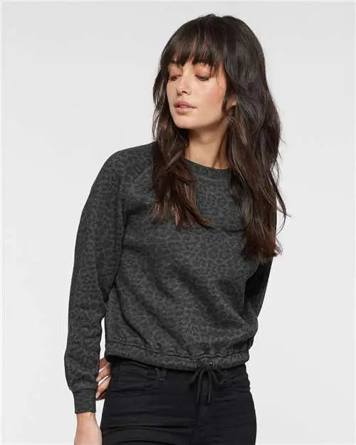 Lat 3528 Women’s Relaxed 3-end Boxy Fleece Crewneck Sweatshirt - Black Leopard