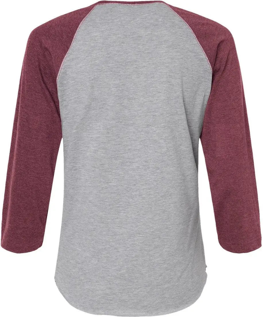 Lat 3530 Women’s Baseball Fine Jersey Three-quarter Sleeve Tee - Vintage Heather Burgundy