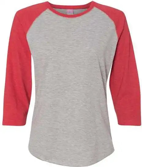 Lat 3530 Women’s Baseball Fine Jersey Three Quarter Sleeve Tee Vintage Heather Red