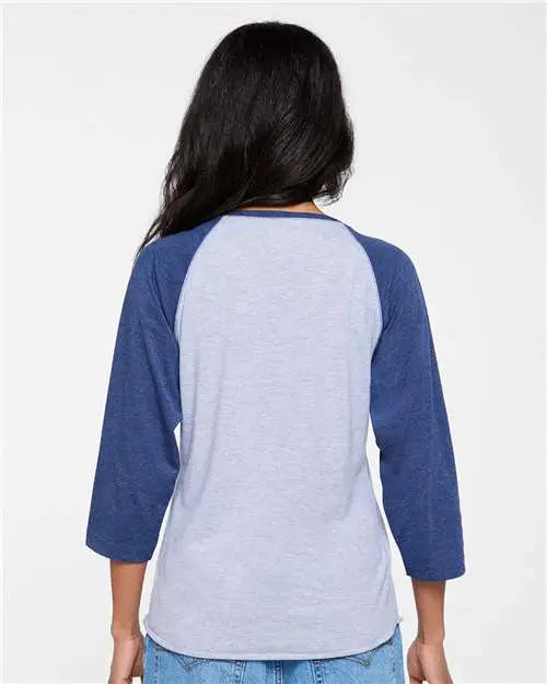 Lat 3530 Women’s Baseball Fine Jersey Three-quarter Sleeve Tee - Vintage Heather True Navy