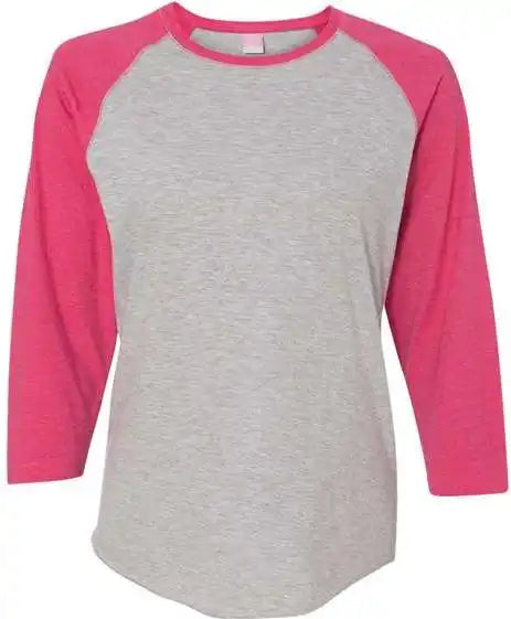 Lat 3530 Women’s Baseball Fine Jersey Three Quarter Sleeve Tee Vintage Heather Hot Pink