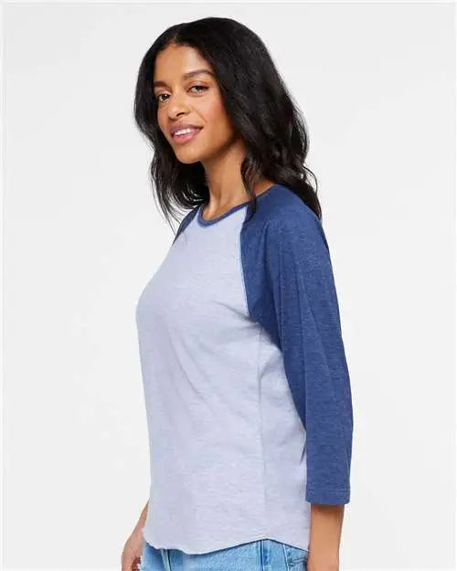 Lat 3530 Women’s Baseball Fine Jersey Three-quarter Sleeve Tee - Vintage Heather True Navy