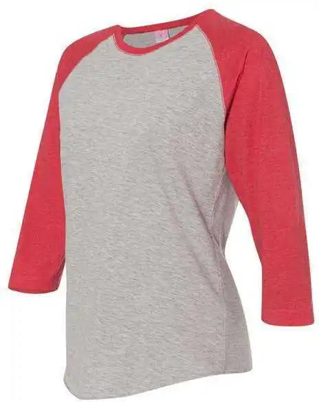 Lat 3530 Women’s Baseball Fine Jersey Three Quarter Sleeve Tee Vintage Heather Red