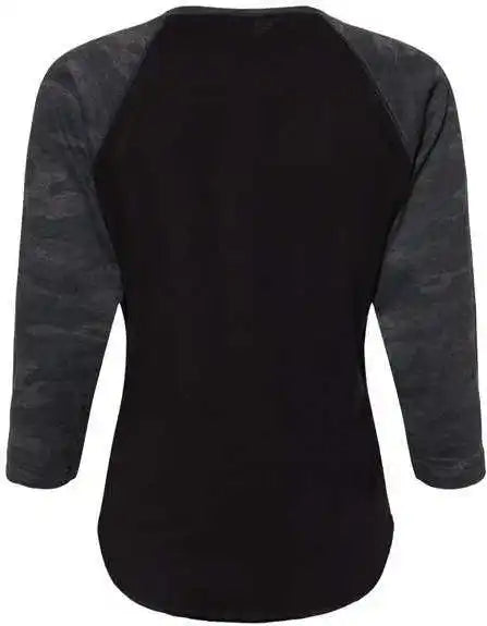 Lat 3530 Women’s Baseball Fine Jersey Three-quarter Sleeve Tee - Black Storm Camo