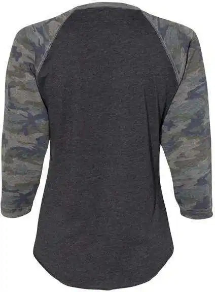 Lat 3530 Women’s Baseball Fine Jersey Three Quarter Sleeve Tee Vintage Smoke Camo