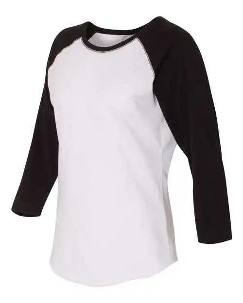 Lat 3530 Women’s Baseball Fine Jersey Three-quarter Sleeve Tee - White Solid Black