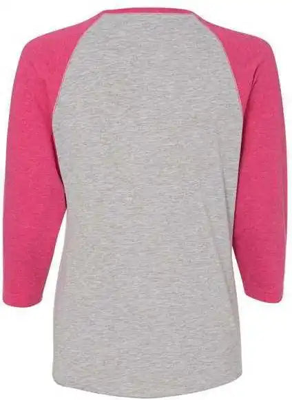 Lat 3530 Women’s Baseball Fine Jersey Three Quarter Sleeve Tee Vintage Heather Hot Pink