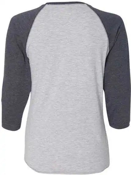 Lat 3530 Women’s Baseball Fine Jersey Three Quarter Sleeve Tee Vintage Heather Navy