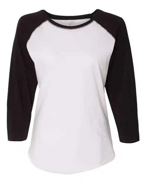 Lat 3530 Women’s Baseball Fine Jersey Three-quarter Sleeve Tee - White Solid Black