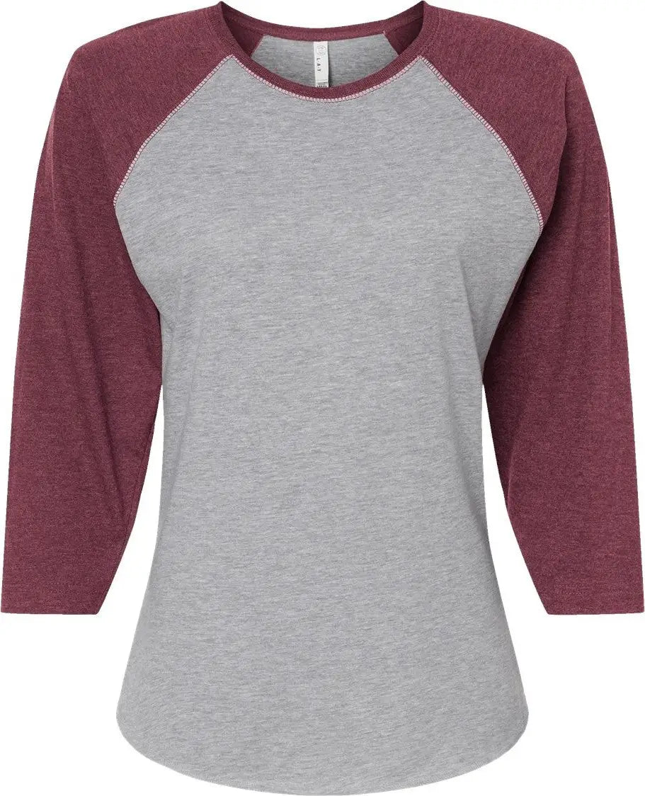 Lat 3530 Women’s Baseball Fine Jersey Three-quarter Sleeve Tee - Vintage Heather Burgundy - Maroon / s