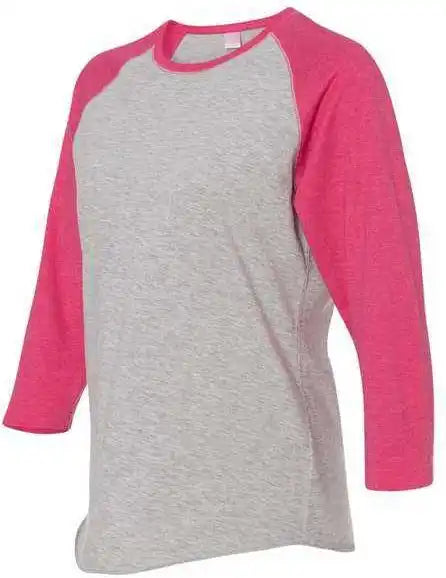 Lat 3530 Women’s Baseball Fine Jersey Three Quarter Sleeve Tee Vintage Heather Hot Pink