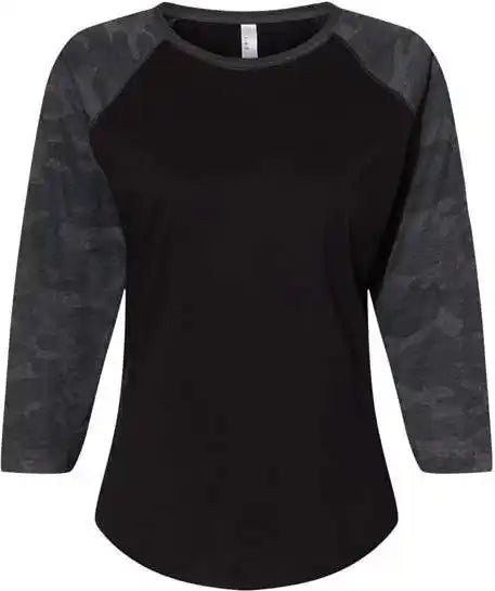 Lat 3530 Women’s Baseball Fine Jersey Three-quarter Sleeve Tee - Black Storm Camo