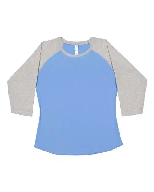 Lat 3530 Women’s Baseball Fine Jersey Three-quarter Sleeve Tee - Carolina Blue Vintage Heather