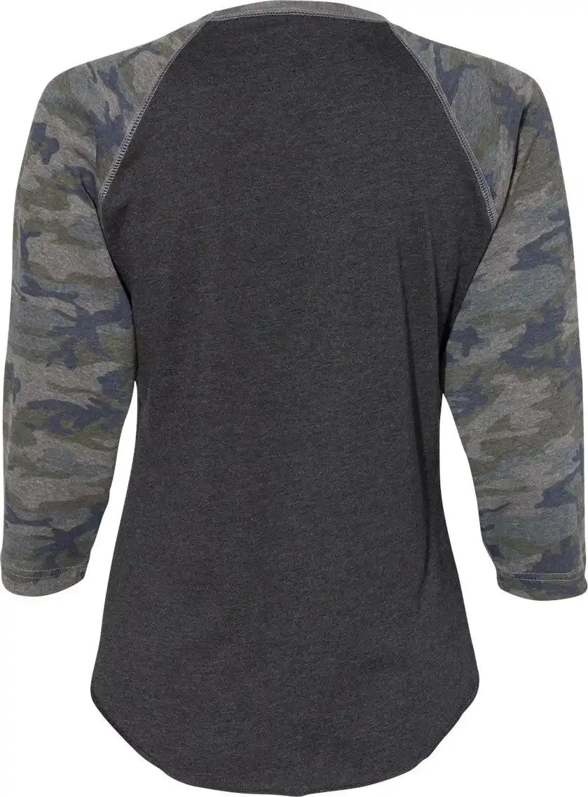Lat 3530 Women’s Baseball Fine Jersey Three-quarter Sleeve Tee - Vintage Smoke Camo