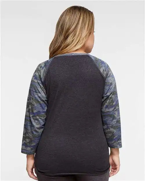 Lat 3530 Women’s Baseball Fine Jersey Three-quarter Sleeve Tee - Vintage Smoke Camo