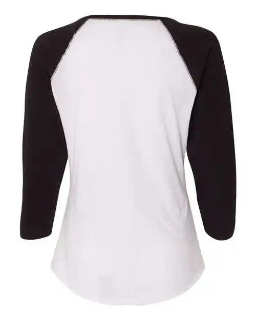 Lat 3530 Women’s Baseball Fine Jersey Three-quarter Sleeve Tee - White Solid Black