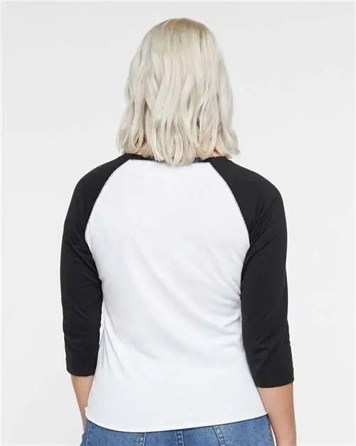 Lat 3530 Women’s Baseball Fine Jersey Three-quarter Sleeve Tee - White Solid Black