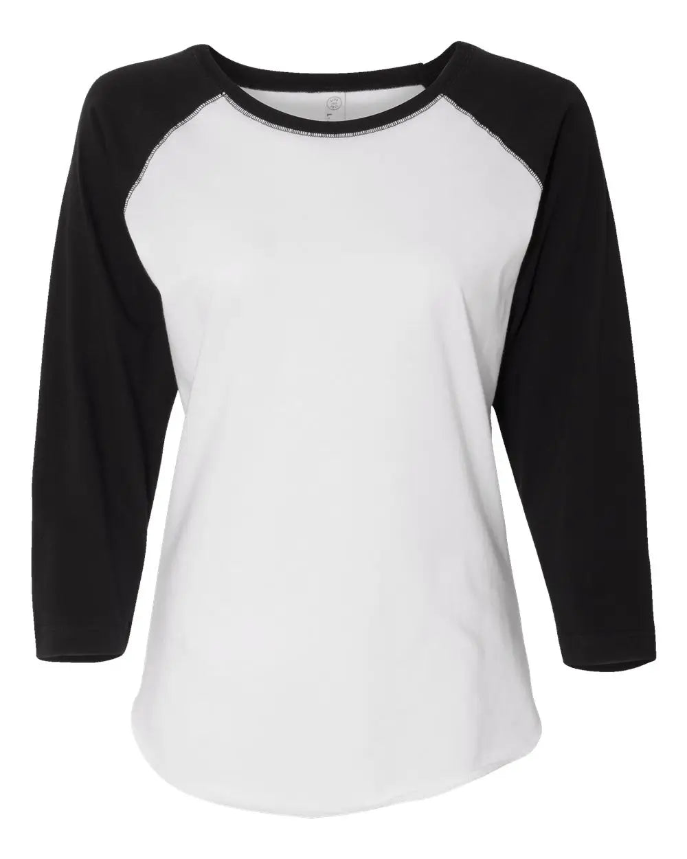 Lat 3530 Women’s Baseball Fine Jersey Three-quarter Sleeve Tee - White Solid Black - s