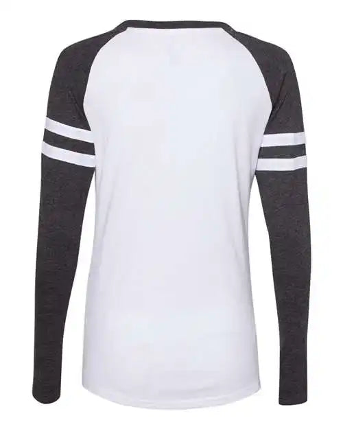 Lat 3534 Women’s Fine Jersey Mash Up Long Sleeve T-shirt - Blended White Vintage Smoke