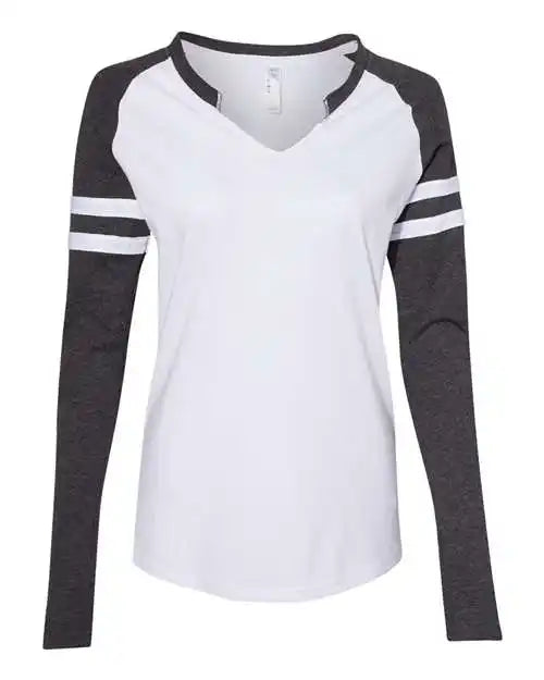 Lat 3534 Women’s Fine Jersey Mash Up Long Sleeve T-shirt - Blended White Vintage Smoke