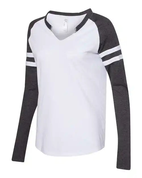 Lat 3534 Women’s Fine Jersey Mash Up Long Sleeve T-shirt - Blended White Vintage Smoke