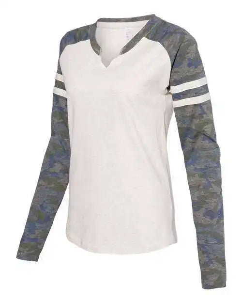 Lat 3534 Women’s Fine Jersey Mash Up Long Sleeve T-shirt - Natural Heather Vintage Camo
