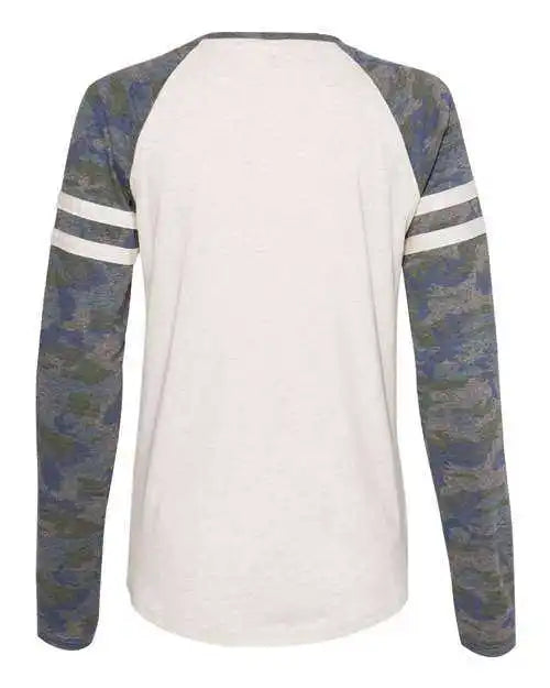 Lat 3534 Women’s Fine Jersey Mash Up Long Sleeve t Shirt Natural Heather Vintage Camo