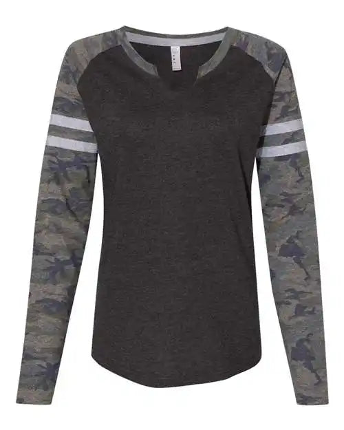 Lat 3534 Women’s Fine Jersey Mash Up Long Sleeve T-shirt - Vintage Smoke Camo