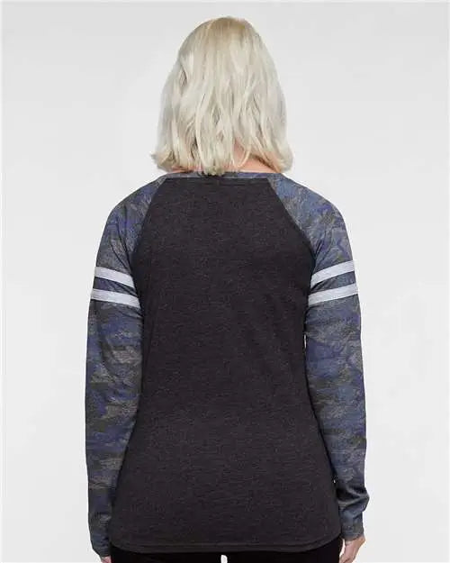 Lat 3534 Women’s Fine Jersey Mash Up Long Sleeve T-shirt - Vintage Smoke Camo