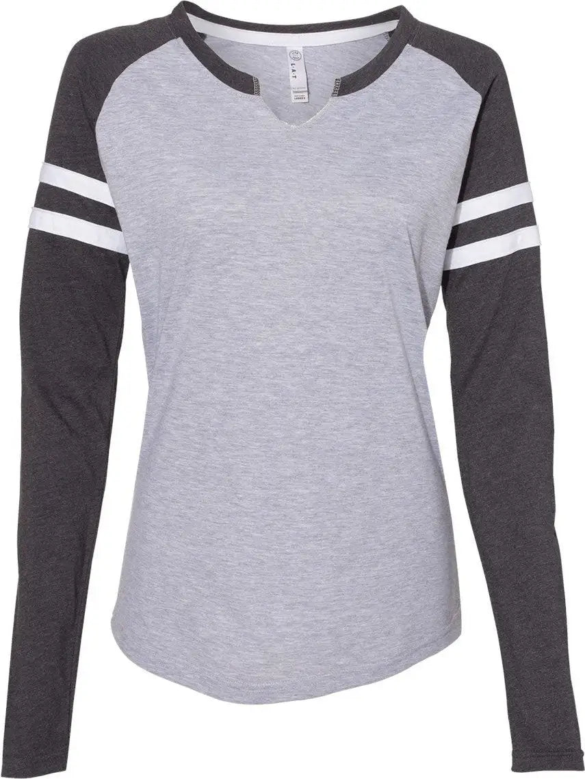 Lat 3534 Women’s Fine Jersey Mash Up Long Sleeve T-shirt - Vintage Heather Navy - s