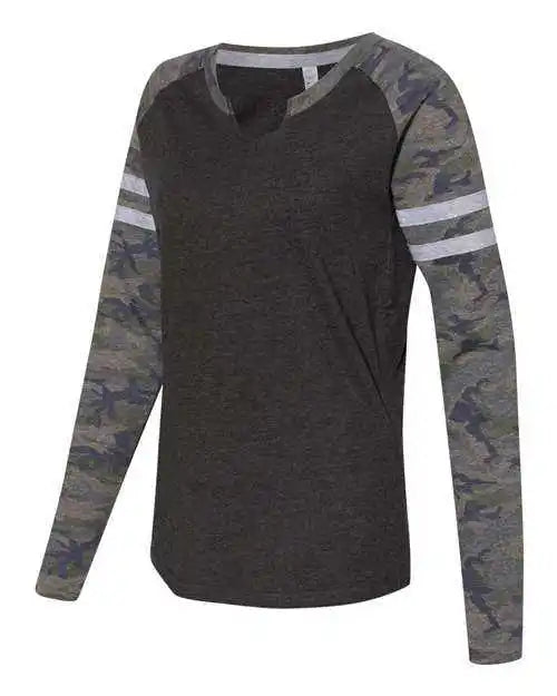 Lat 3534 Women’s Fine Jersey Mash Up Long Sleeve T-shirt - Vintage Smoke Camo