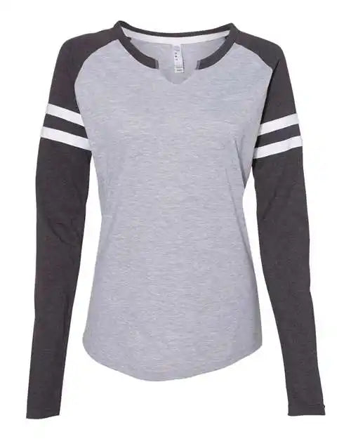 Lat 3534 Women’s Fine Jersey Mash Up Long Sleeve T-shirt - Vintage Heather Navy