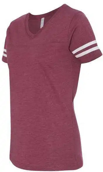 Lat 3537 Women’s Football V-neck Fine Jersey Tee - Vintage Burgundy White