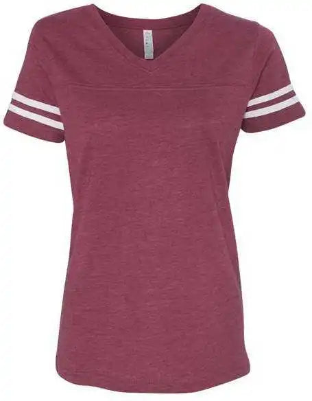 Lat 3537 Women’s Football V-neck Fine Jersey Tee - Vintage Burgundy White