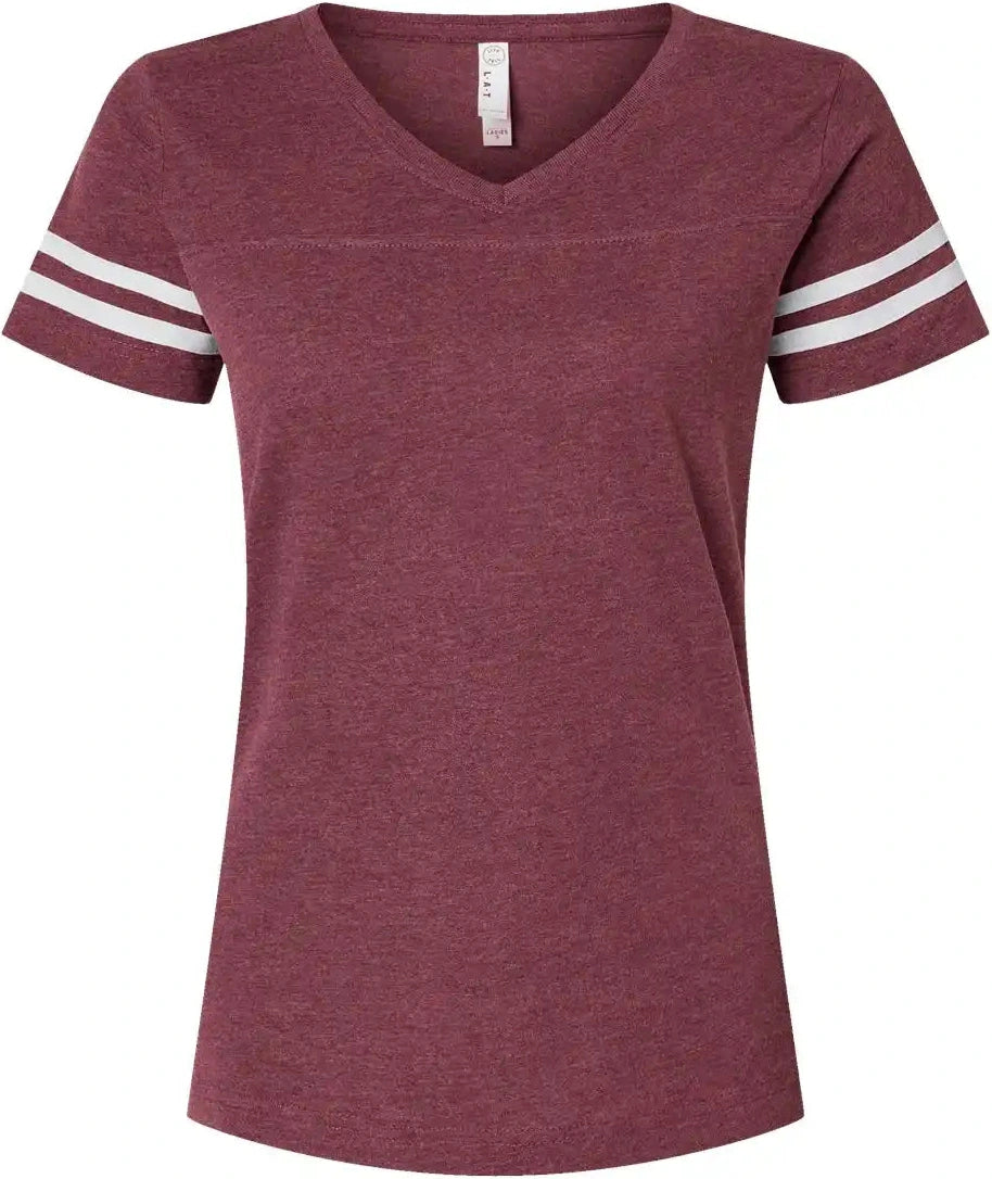 Lat 3537 Women’s Football V-neck Fine Jersey Tee - Vintage Burgundy White - Burgundy/ / s