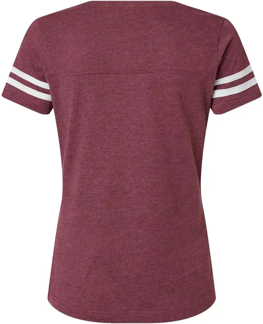 Lat 3537 Women’s Football V-neck Fine Jersey Tee - Vintage Burgundy White - Burgundy/ / s