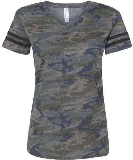 Lat 3537 Women’s Football v Neck Fine Jersey Tee Vintage Camo Smoke