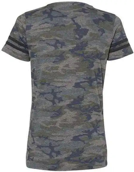 Lat 3537 Women’s Football v Neck Fine Jersey Tee Vintage Camo Smoke