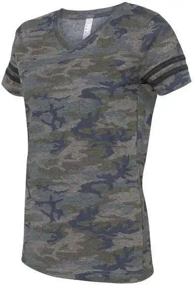 Lat 3537 Women’s Football v Neck Fine Jersey Tee Vintage Camo Smoke