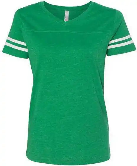 Lat 3537 Women’s Football v Neck Fine Jersey Tee Vintage Green White