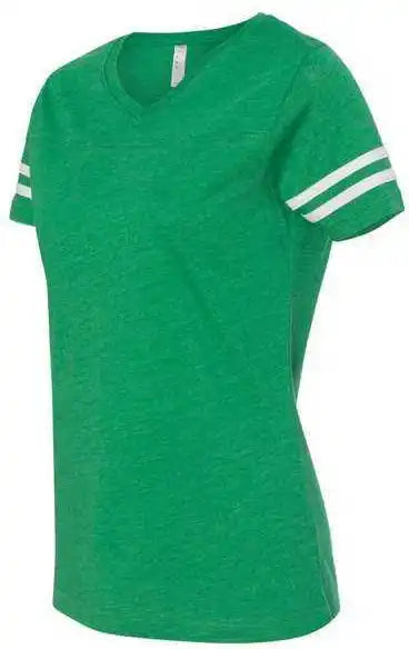 Lat 3537 Women’s Football v Neck Fine Jersey Tee Vintage Green White